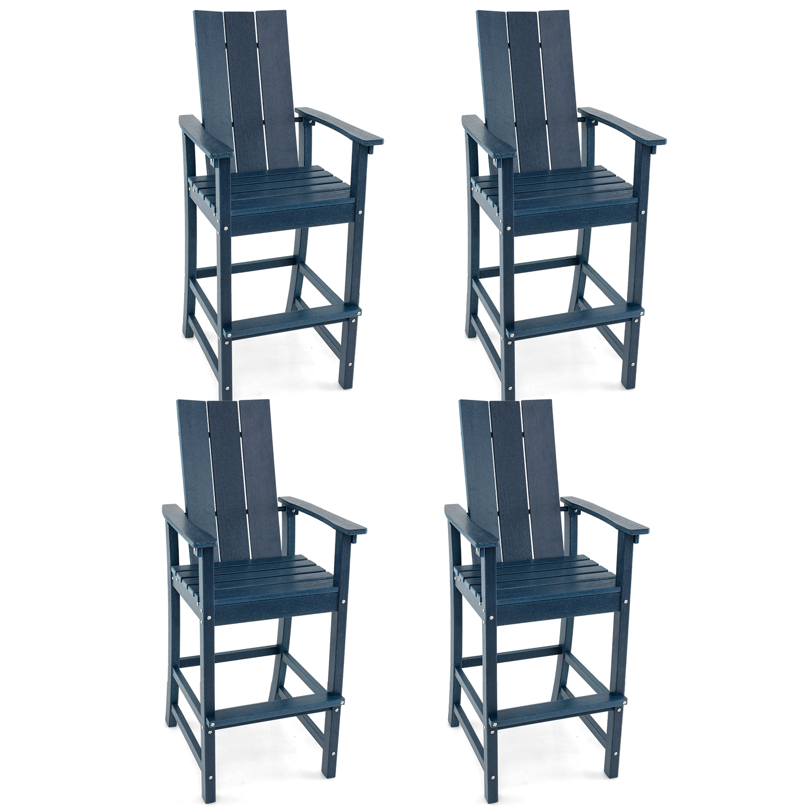 SUGIFT Tall Adirondack Outdoor Bar Chair Stool with Ergonomic High Backrest 330-lb Capacity Blue