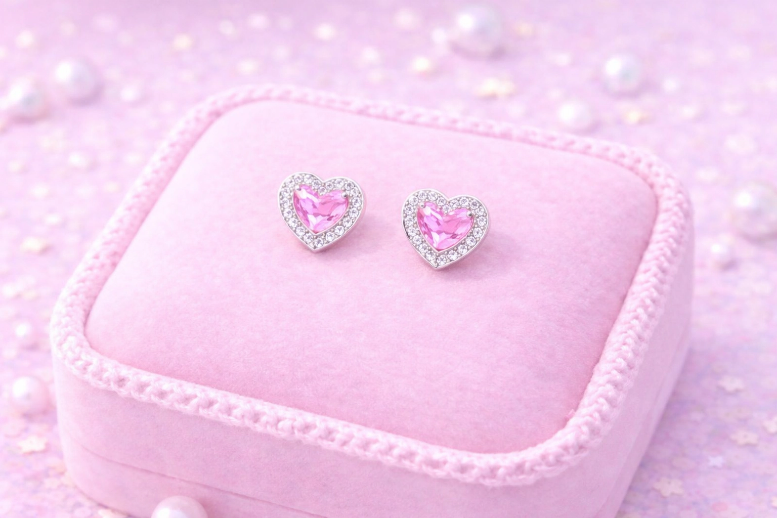 CHANTEUR Kids Heart Stud Earrings - Hypoallergenic Surgical Titanium Screwback, Silver-Plated with Pink Cubic Zirconia