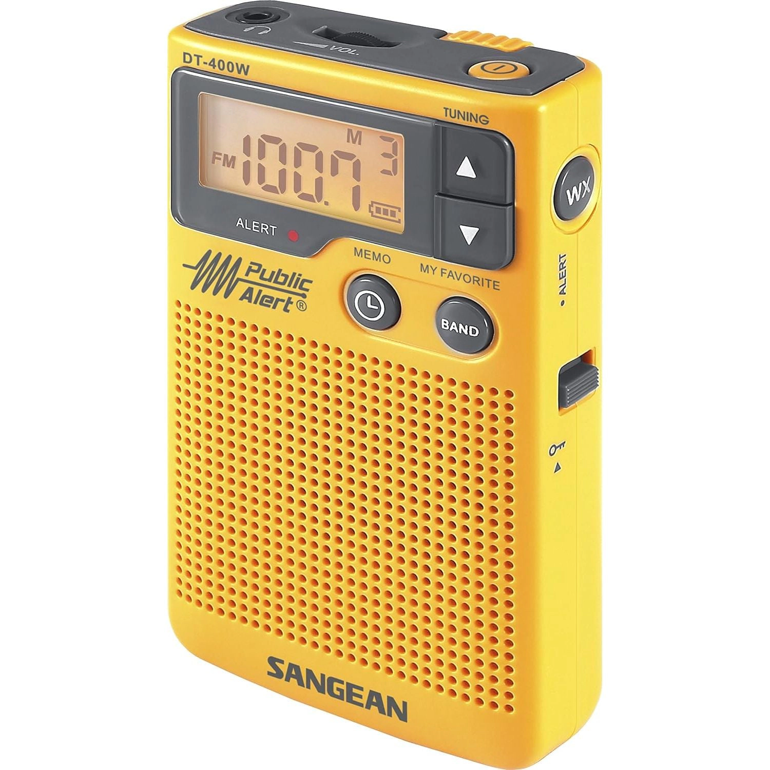 SANGEAN DT-400W Weather Alert Pocket Radio - AM/FM NOAA, Yellow