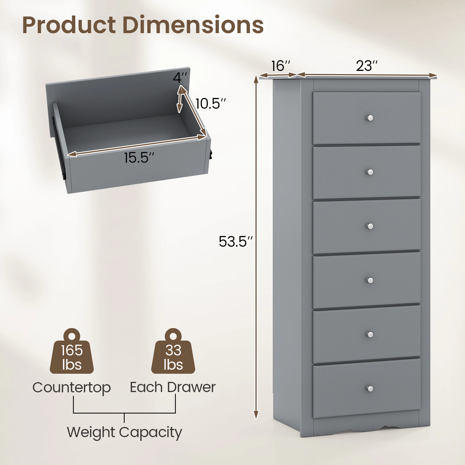 LJG 6 Drawers Chest Dresser Clothes Storage Bedroom Furniture Cabinet