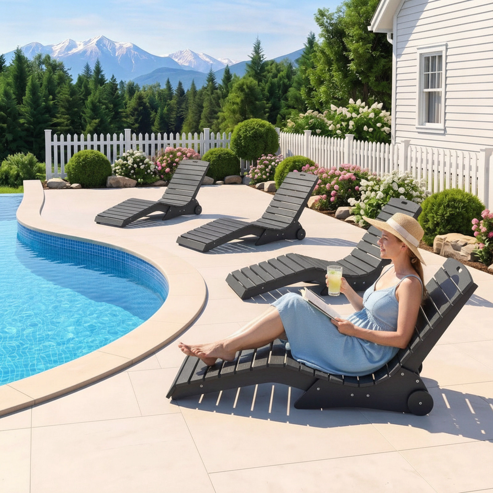SUGIFT In-Pool Lounge Chair, Weighted HDPE Baja Shelf Tanning Ledge Chair with Wheels, Dark Gray