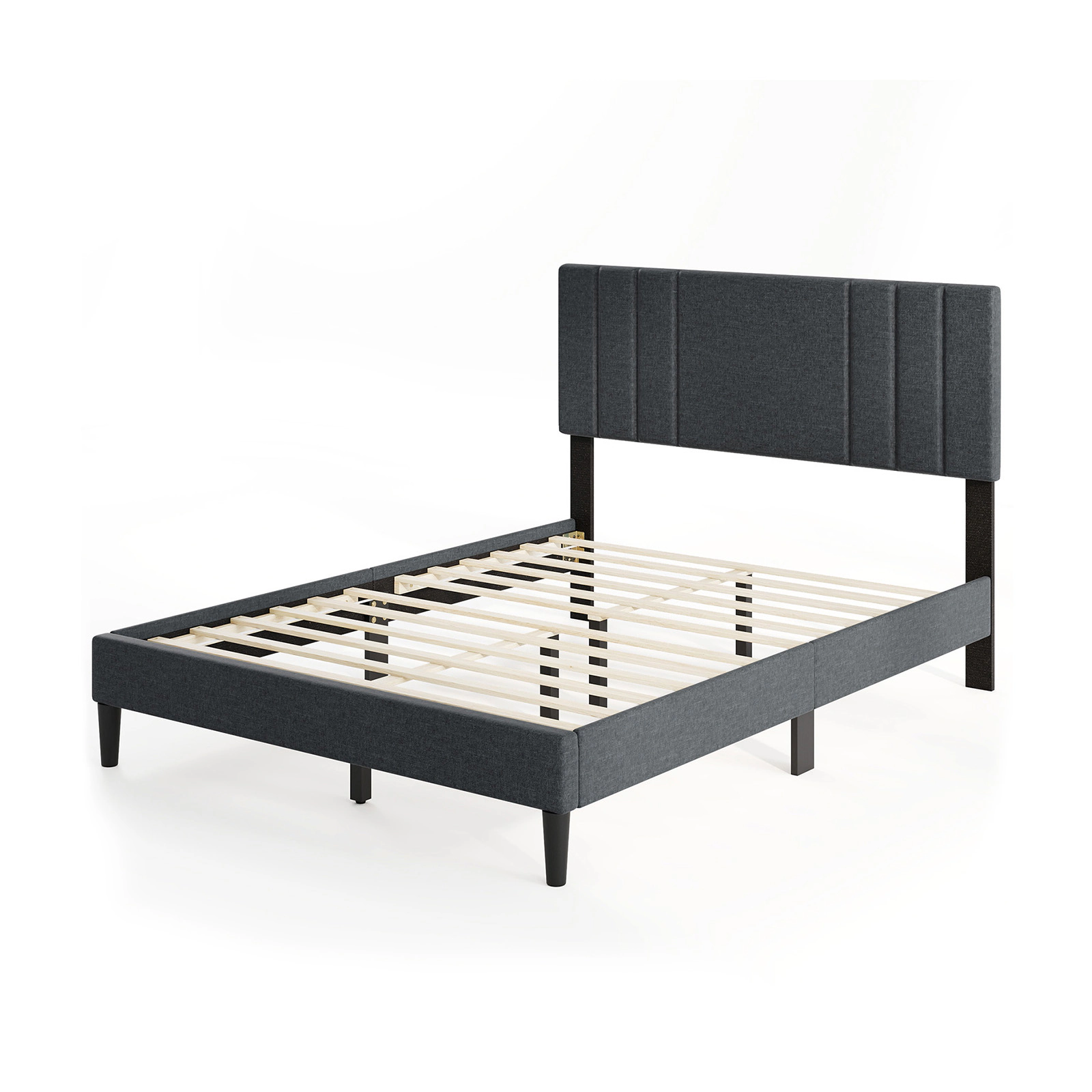 SUGIFT Gray Vertical Channel Tufted Headboard Upholstered Platform Bed