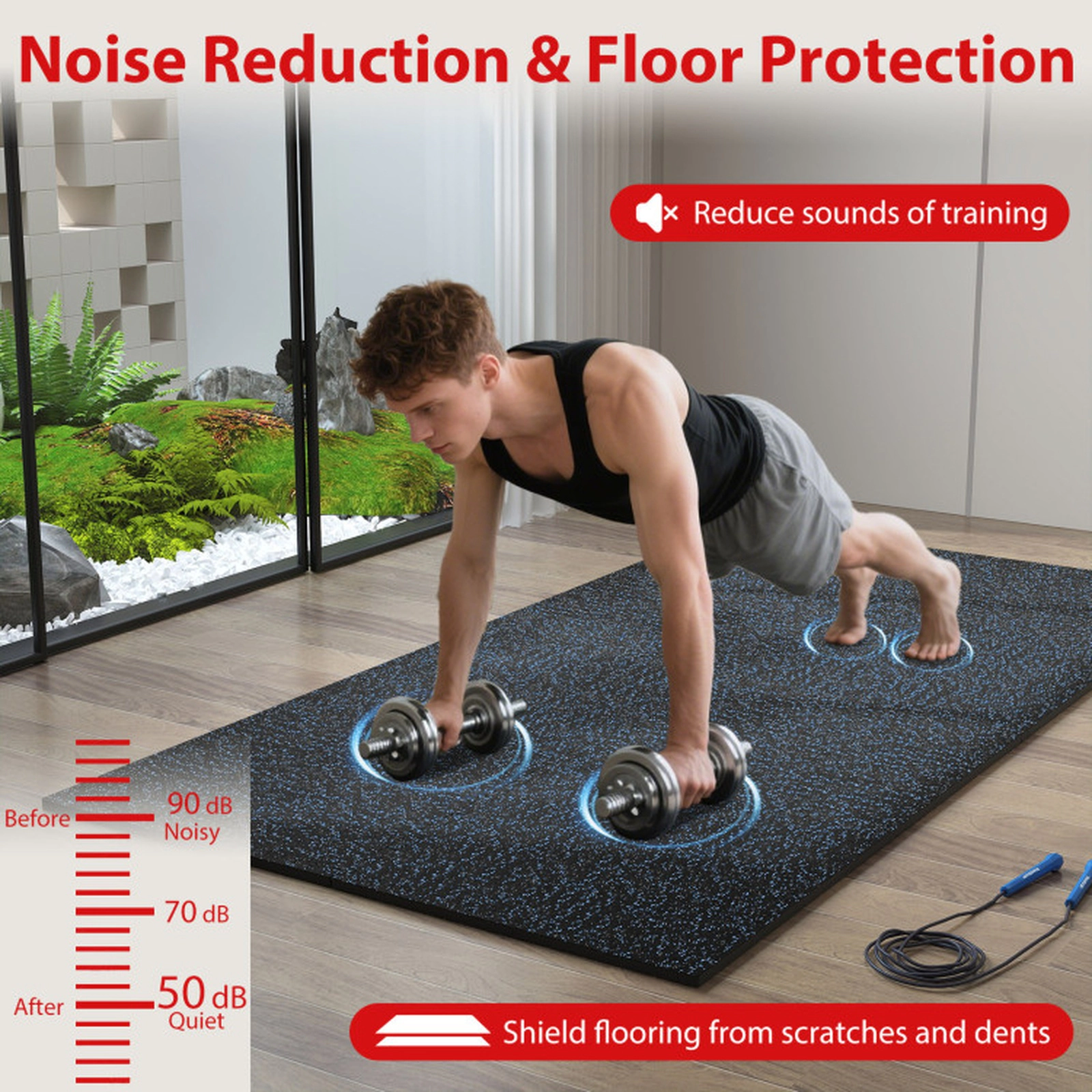 SUGIFT Black and Blue 0.79-in Thick 12-Tile 48-sq ft Rubber Top Interlocking Exercise Mat Tiles