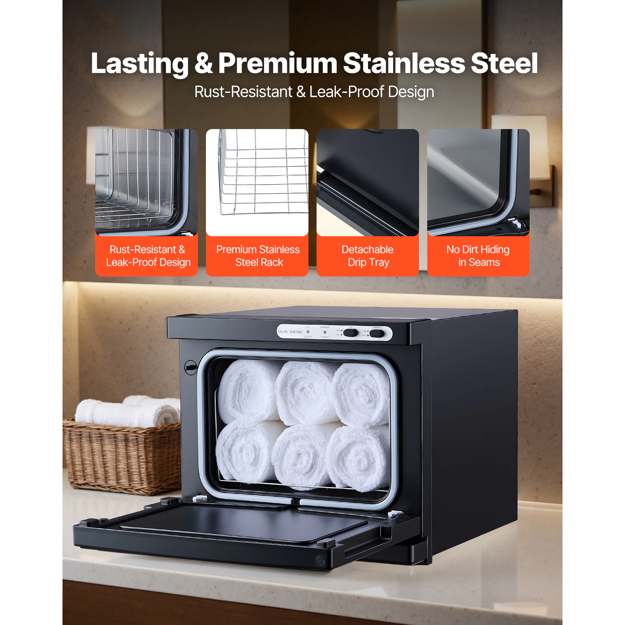 HONGGE Hot Towel Warmer Small Towel Warmer Cabinet with Clip & Stainless Steel Rack Holds up Towels Portable All-Round