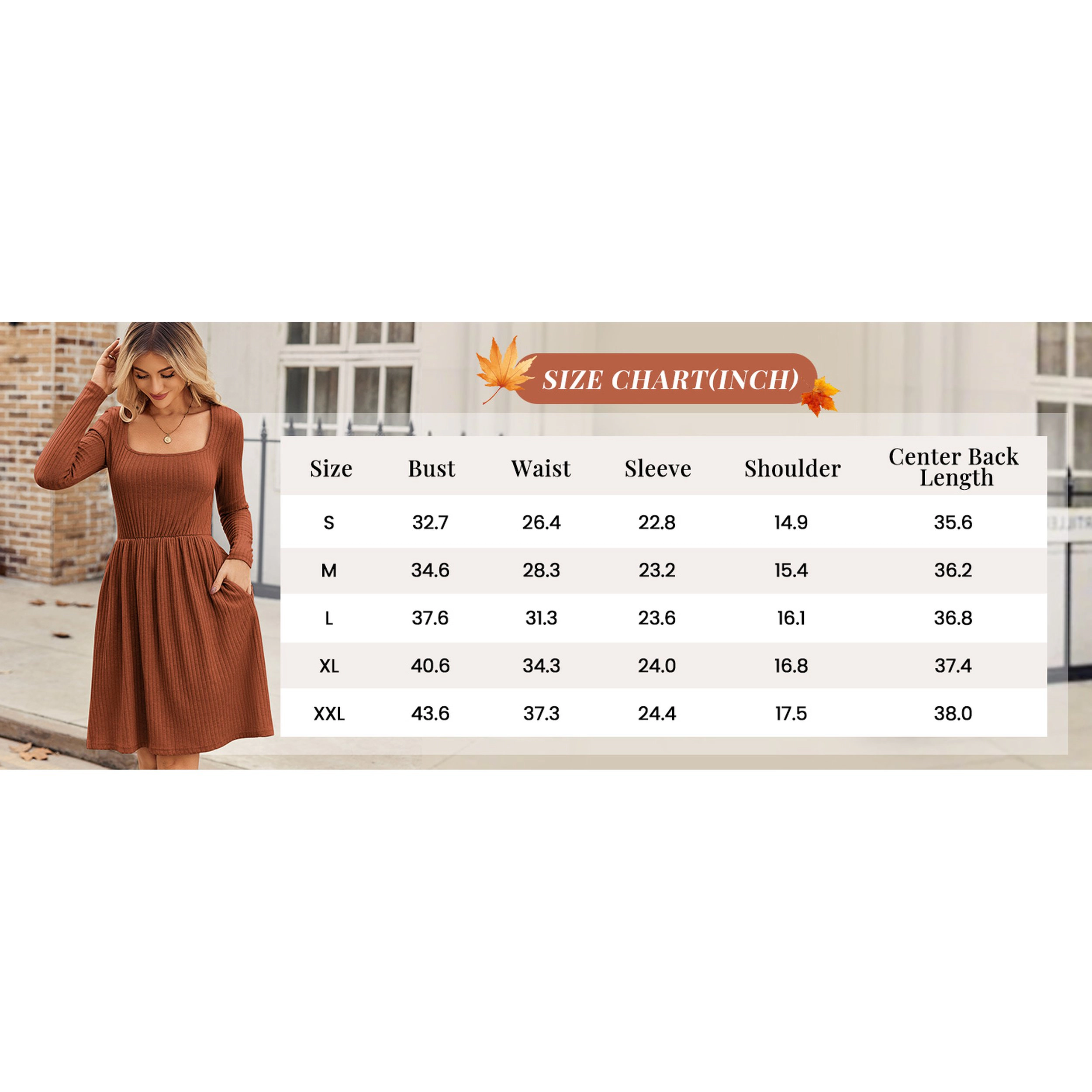 Zeagoo Women's Square Neck Long Sleeve Knee Length Dress