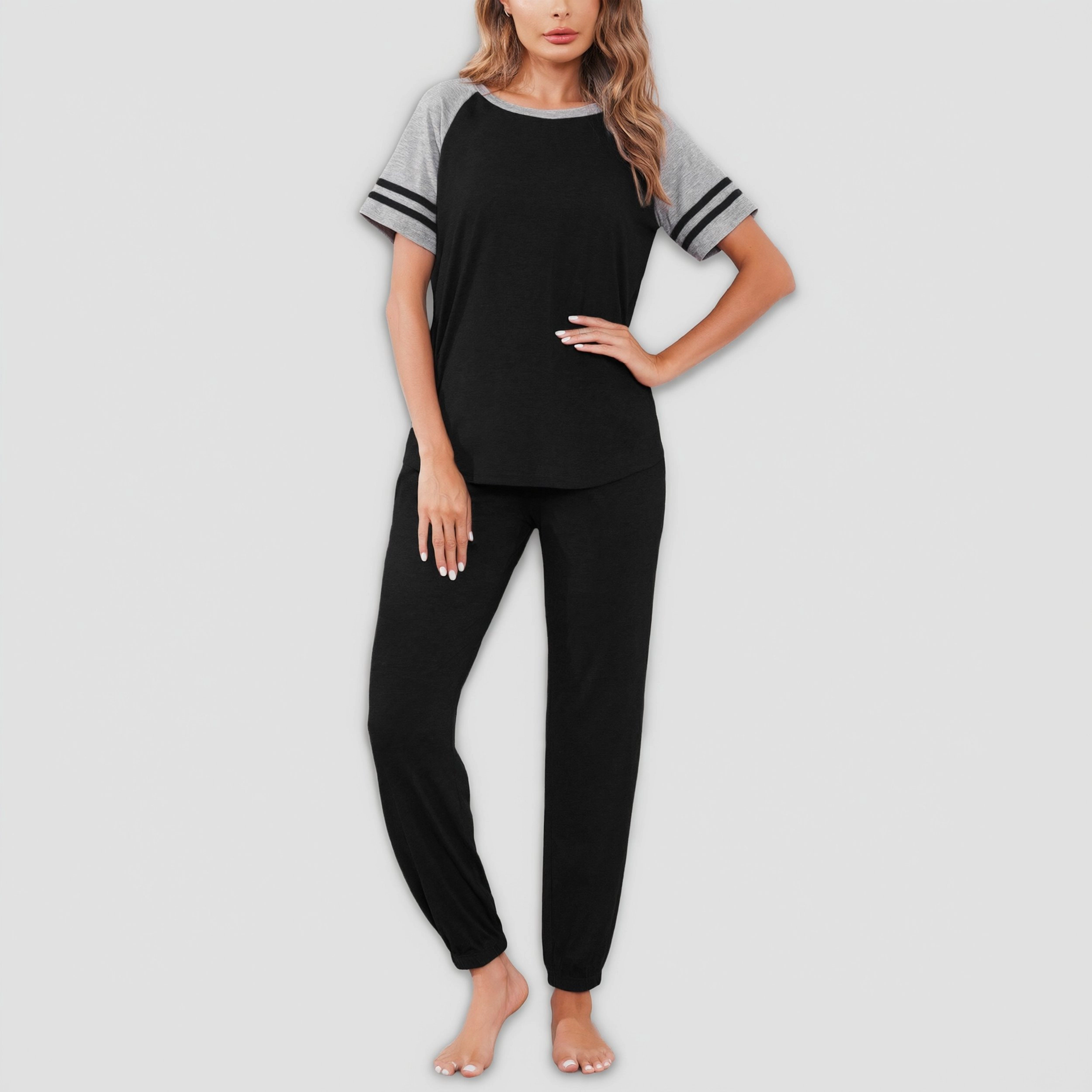 Ekouaer Lounge Sets for Women Two Piece Pajama Set Short Sleeve Crewneck Jogger Outfits