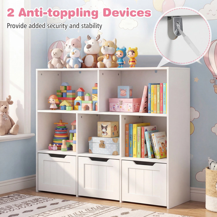 Hivvago Toy Storage Organizer with 3 Movable Drawers and 5 Open Cubbies for Playroom