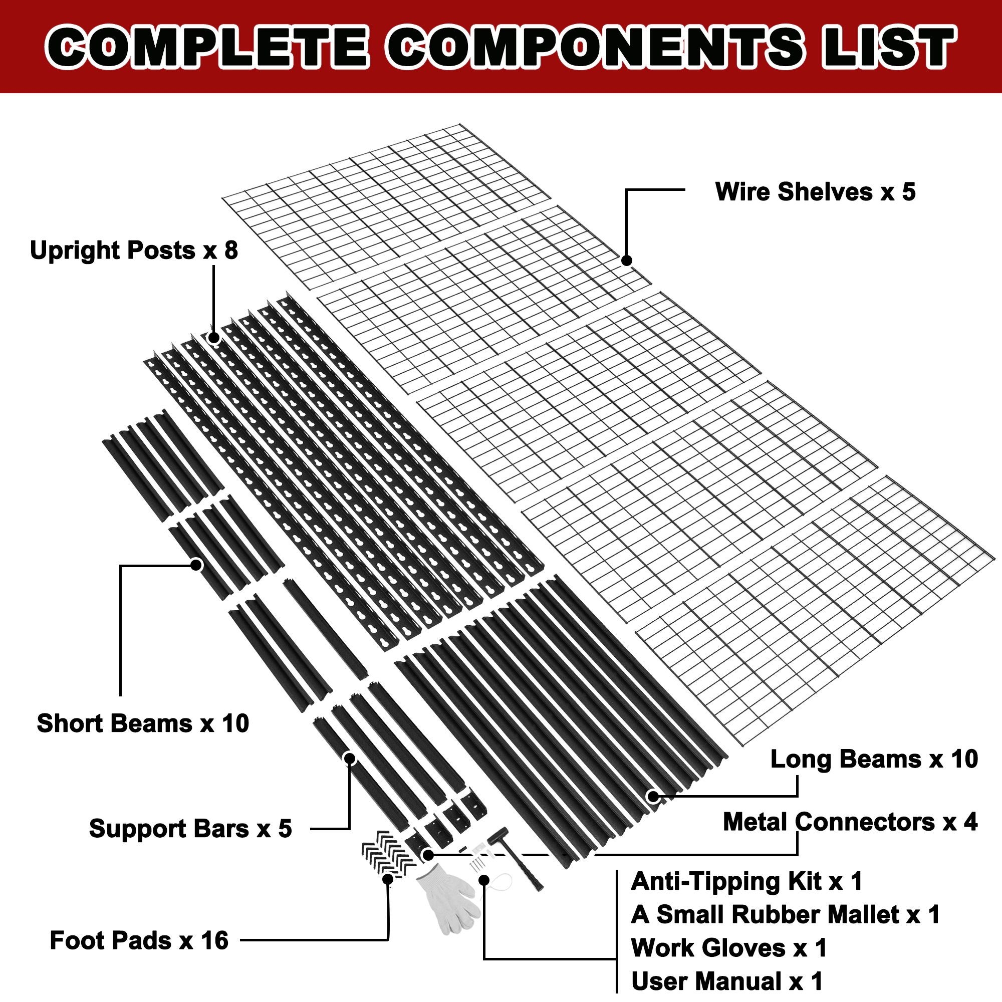 Flynama 5-Shelf Steel Heavy-Duty Adjustable Garage Storage Shelving Unit in Black (48 in. W x 72 in. H x 18 in. D)
