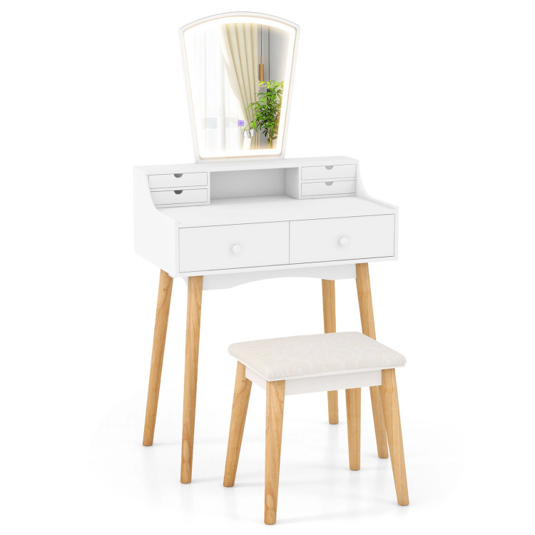 Hivvago Vanity Desk Set With 3-Color Adjustable Led Lighted Mirror And Drawers