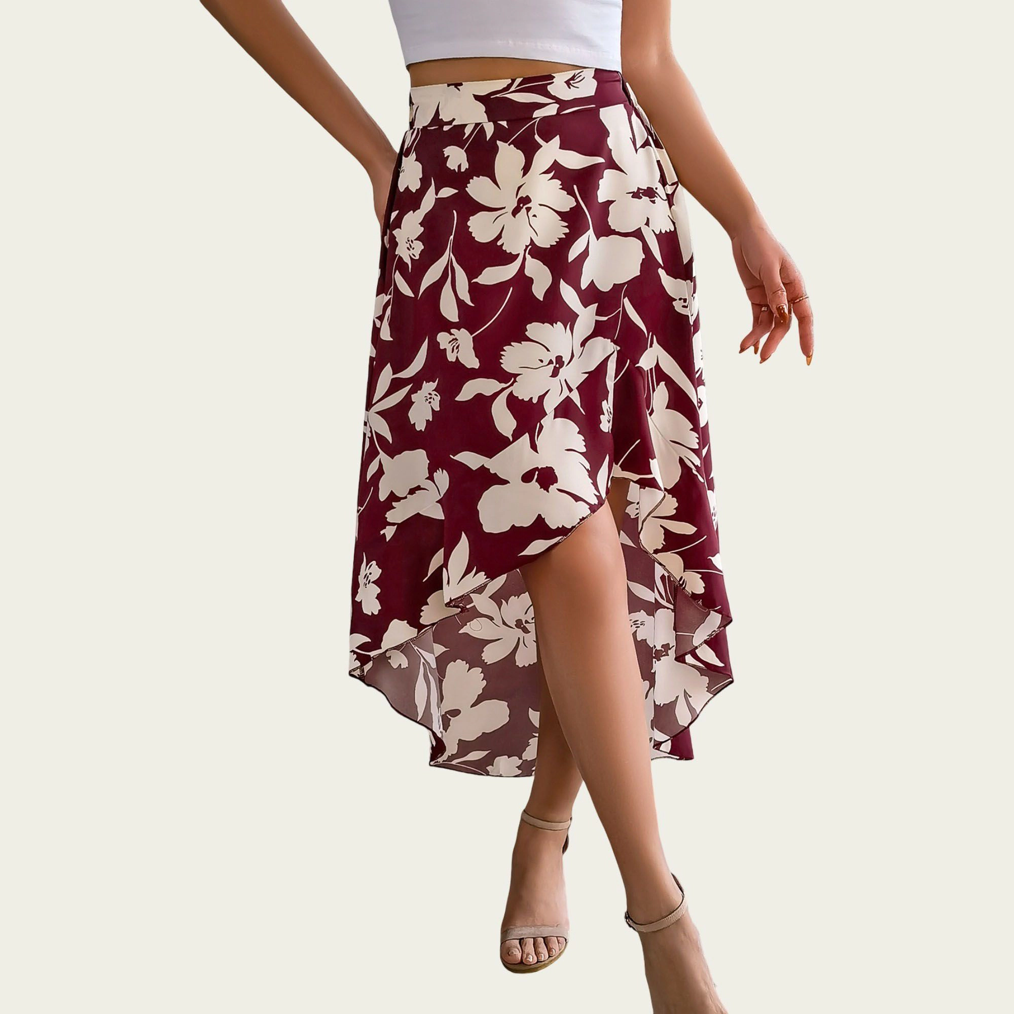 Anna-Kaci Womens Floral High Waist High-Low Skirt
