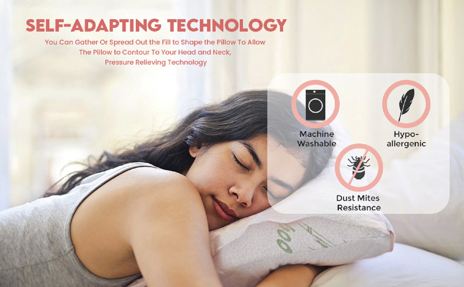 J&V TEXTILES Bamboo Memory Foam Bed Pillow (King Single Pack)