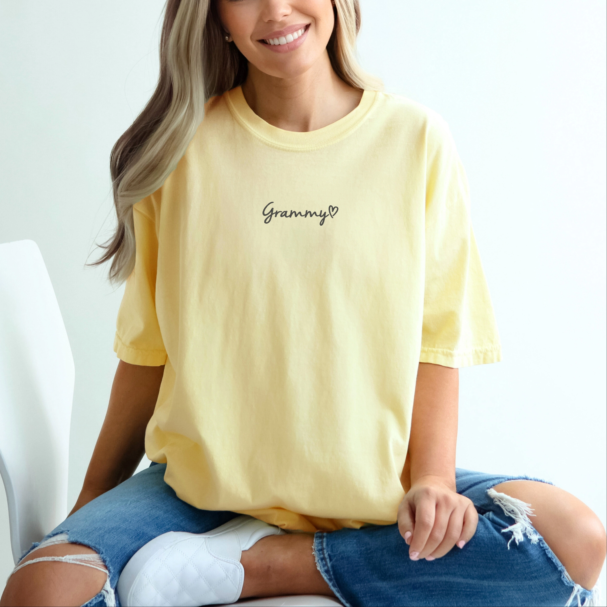 Simply Sage Market Embroidered Grammy Heart Women's Garment-Dyed Graphic T-Shirt