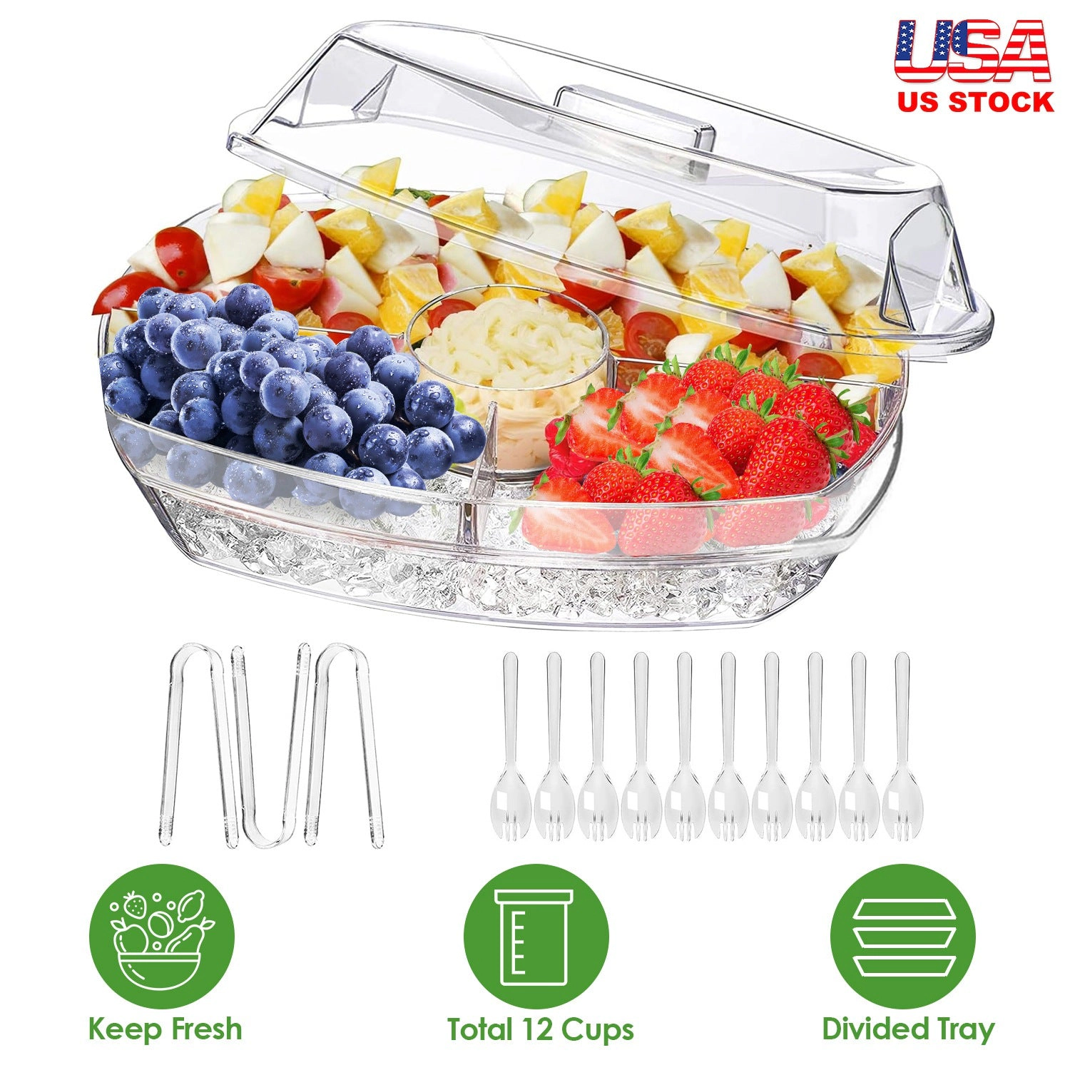 GBruno 4-Compartment Chilled Serving Tray With Lid