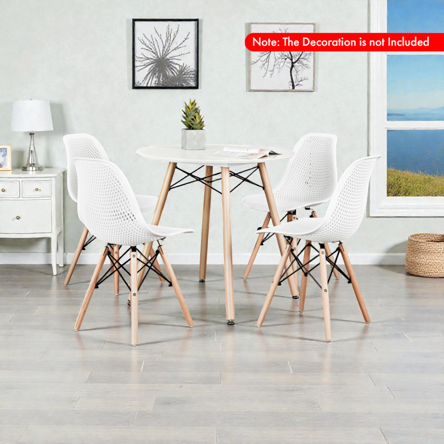 Hivvago Set of 4 Sleek Plastic Chairs with Wood-Leg Construction
