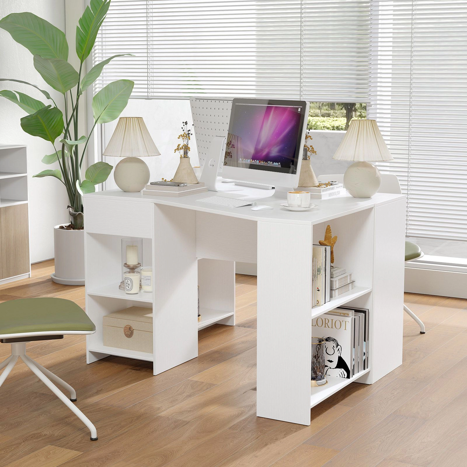 SlickBlue L Shaped Computer Desk with Drawer and Shelves