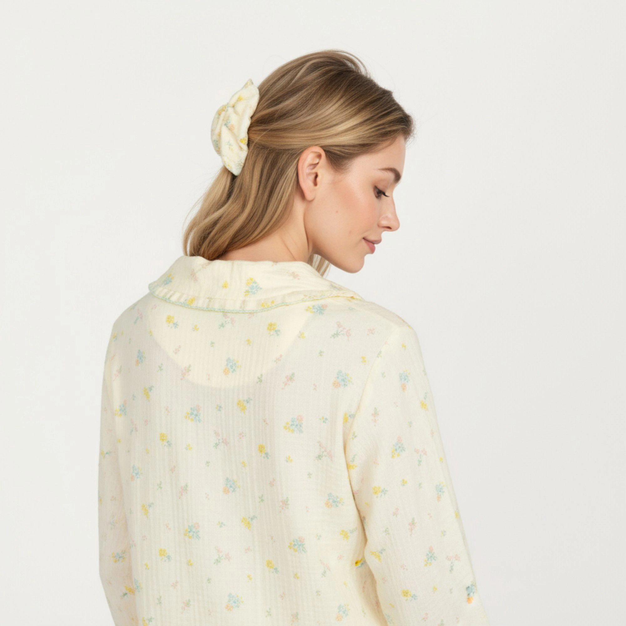 Anna-Kaci Women's 2-Piece Button Front Pajama Top with Ruffled Collar and Relaxed Fit Pants