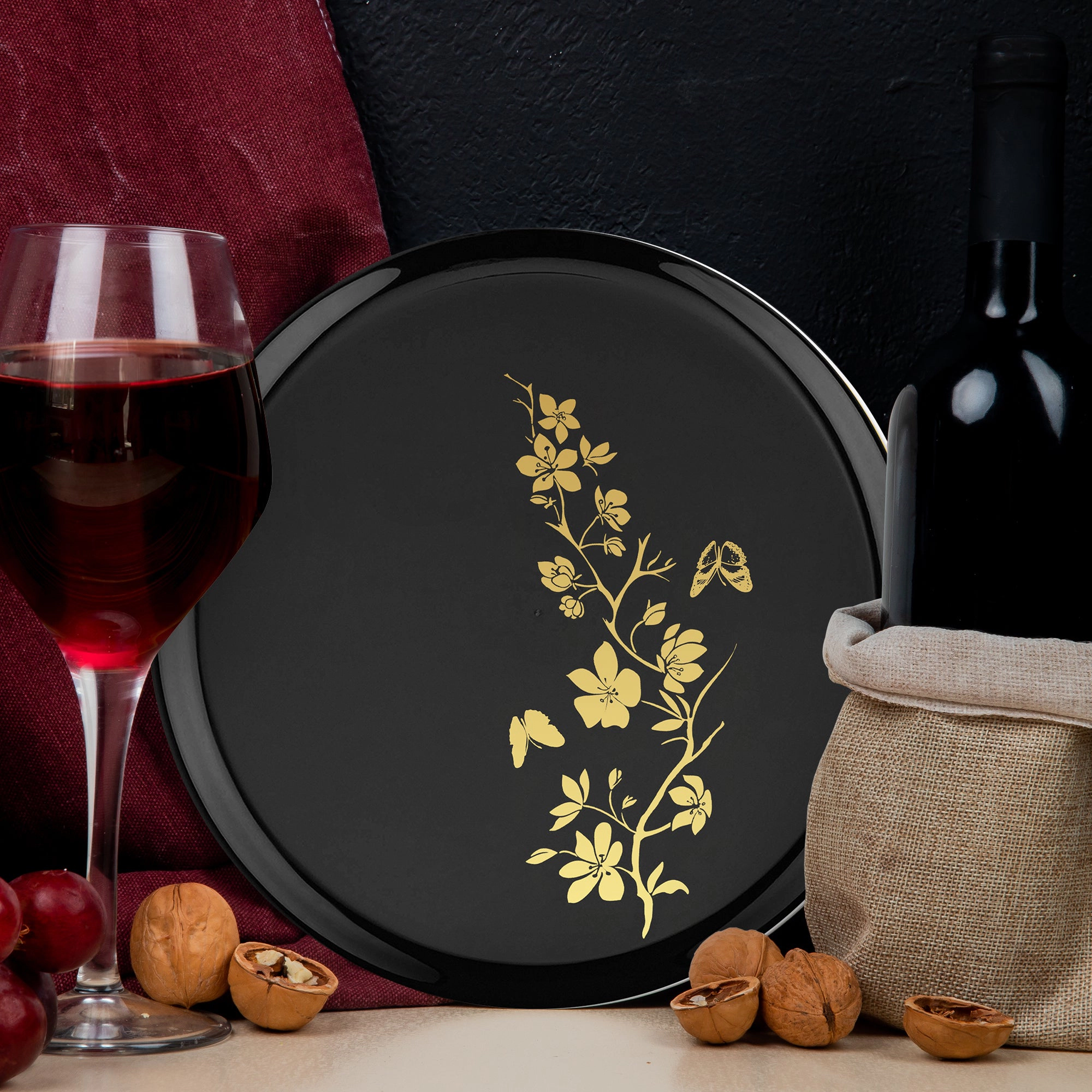 Smarty Had A Party Black with Gold Floral Plastic Wedding Value Set