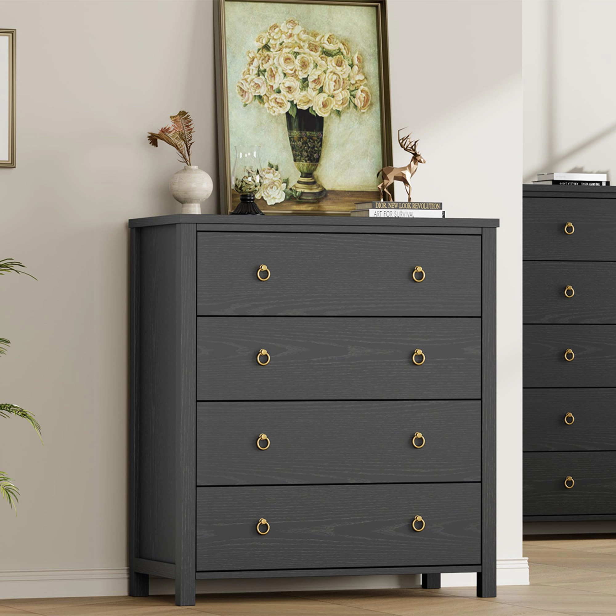 4 Drawer Modern Dresser, 37" Tall Wooden Storage Chest Nightstand for Bedroom Nursery Hallway