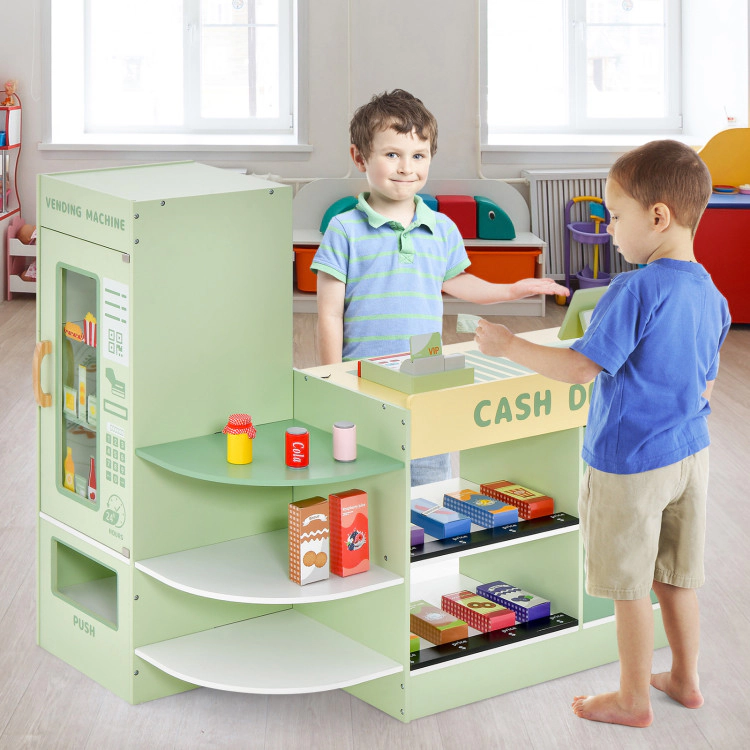 Hivvago Kids Wooden Supermarket Play Toy Set with Checkout Counter