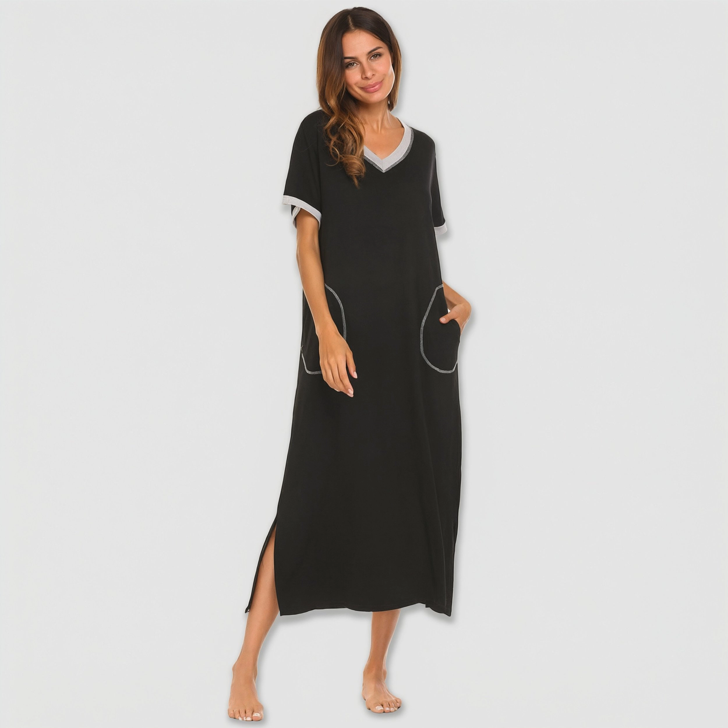 Ekouaer Nightgowns for Women Short Sleeve Night Shirts Full Length Gowns with Pockets Floral