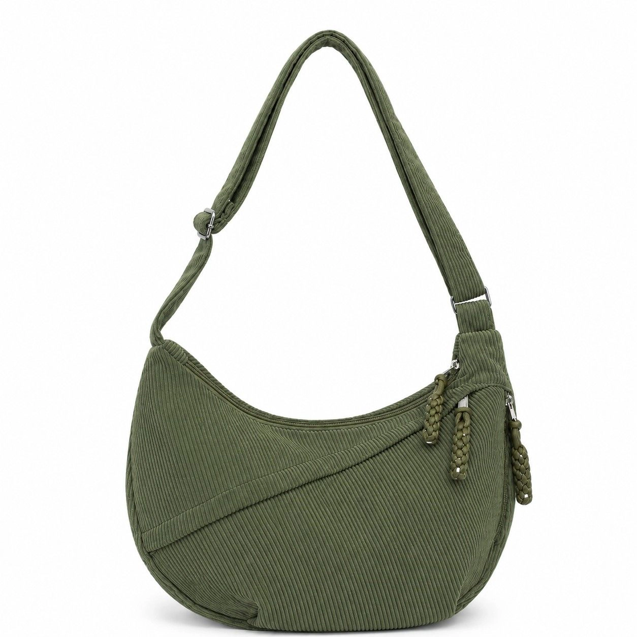 Alilang Women's Corduroy Crescent Crossbody Bag with Adjustable Strap and Zip Pockets, Ivory