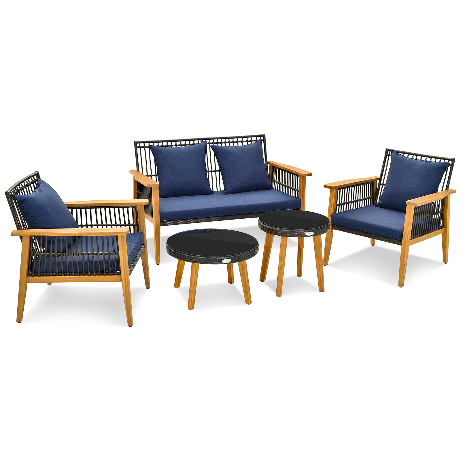 LJG 5 Piece Outdoor Conversation Set with 2 Coffee Tables for Backyard Poolside