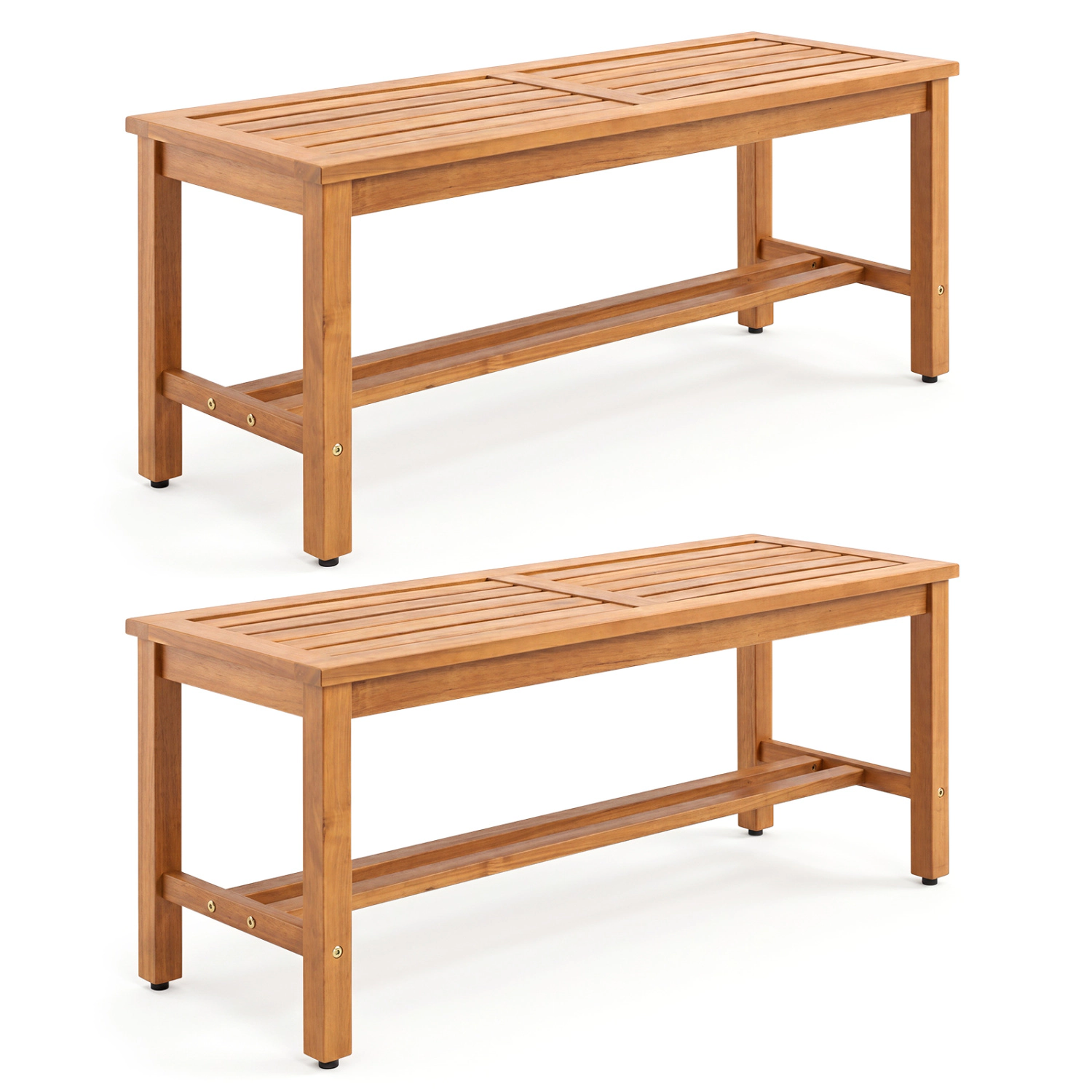 LJG Outdoor Acacia Wood Patio Bench for 2 with Slatted Seat