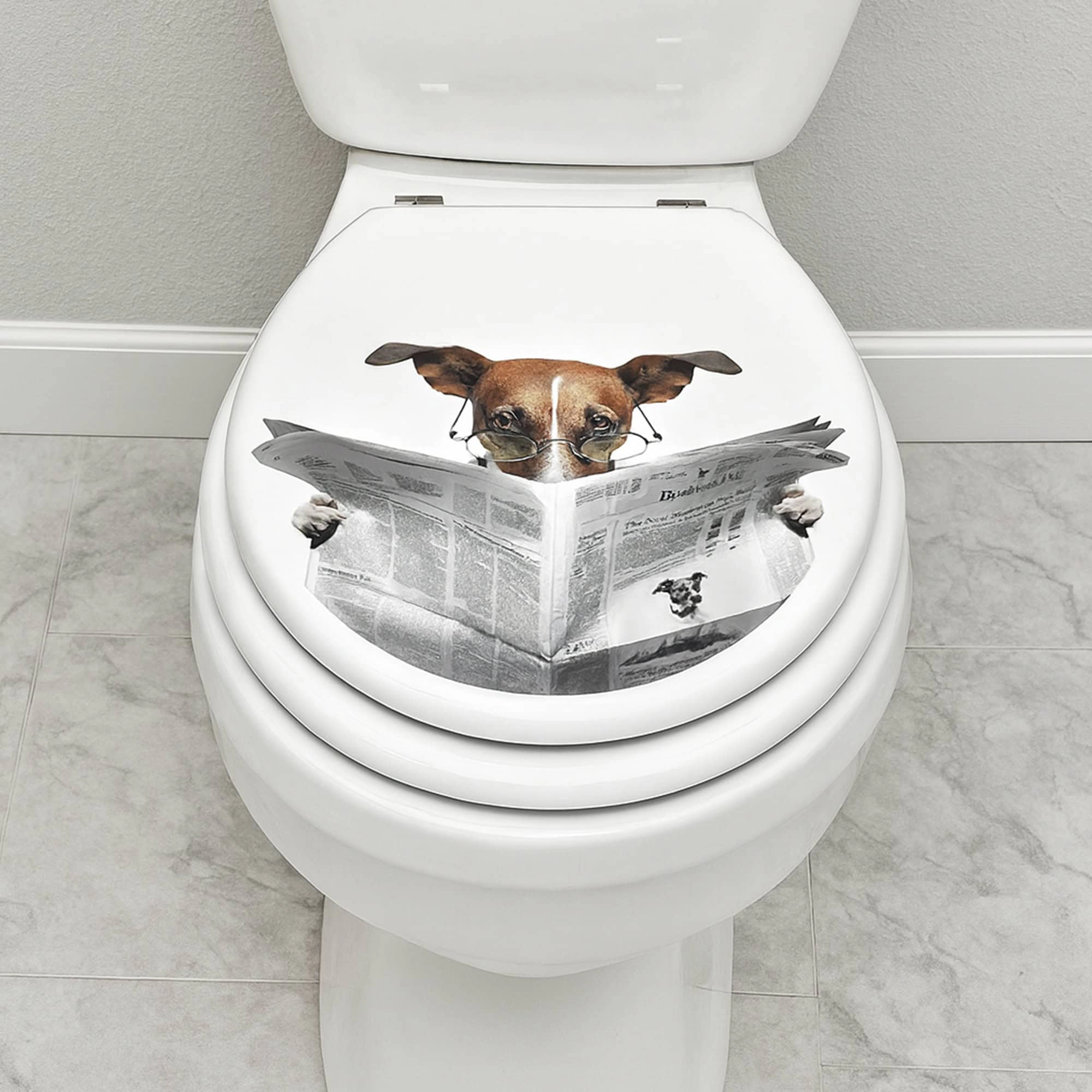 Evideco French Home Goods Jack Russell Printed Elongated Toilet Seat, Adjustable Zinc Hinges