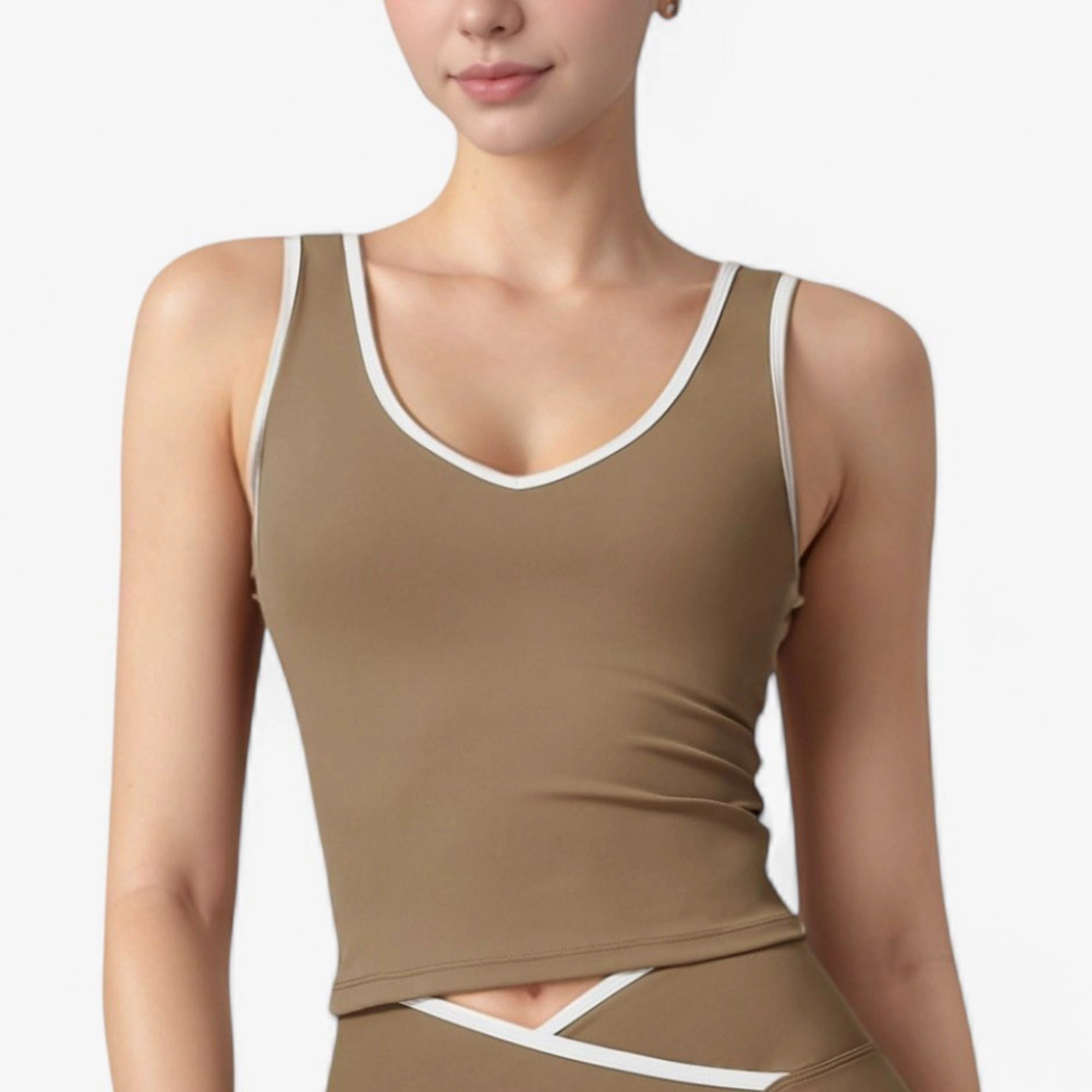 Anna-Kaci Women's Contrast Trim Cropped Tank Top with Scoop Neck and Stretch Fit for Yoga Everyday Wear