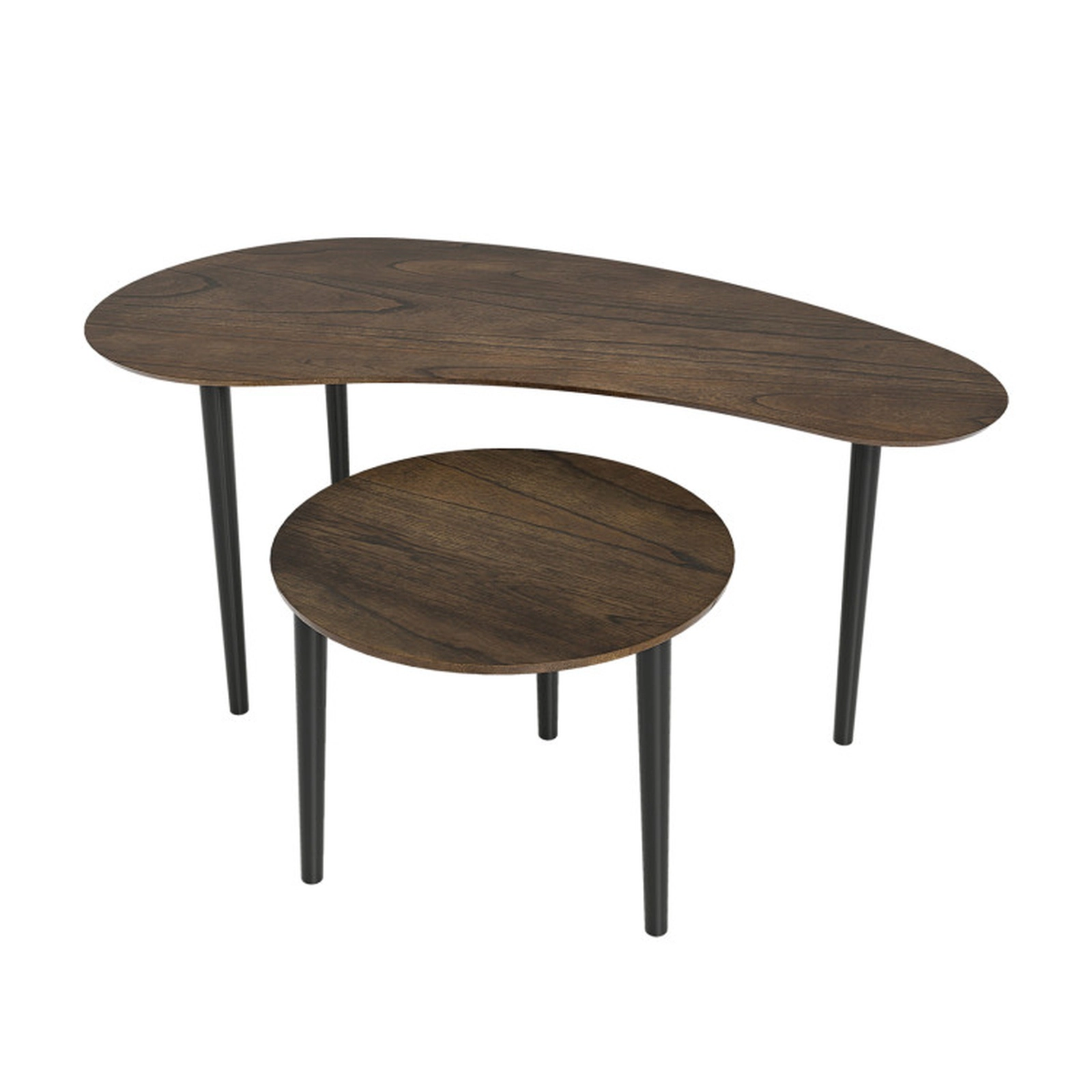 SUGIFT Set of 2 66-lb Capacity Mid Century Modern Walnut Nesting Coffee Tables with Rubber Wood Legs