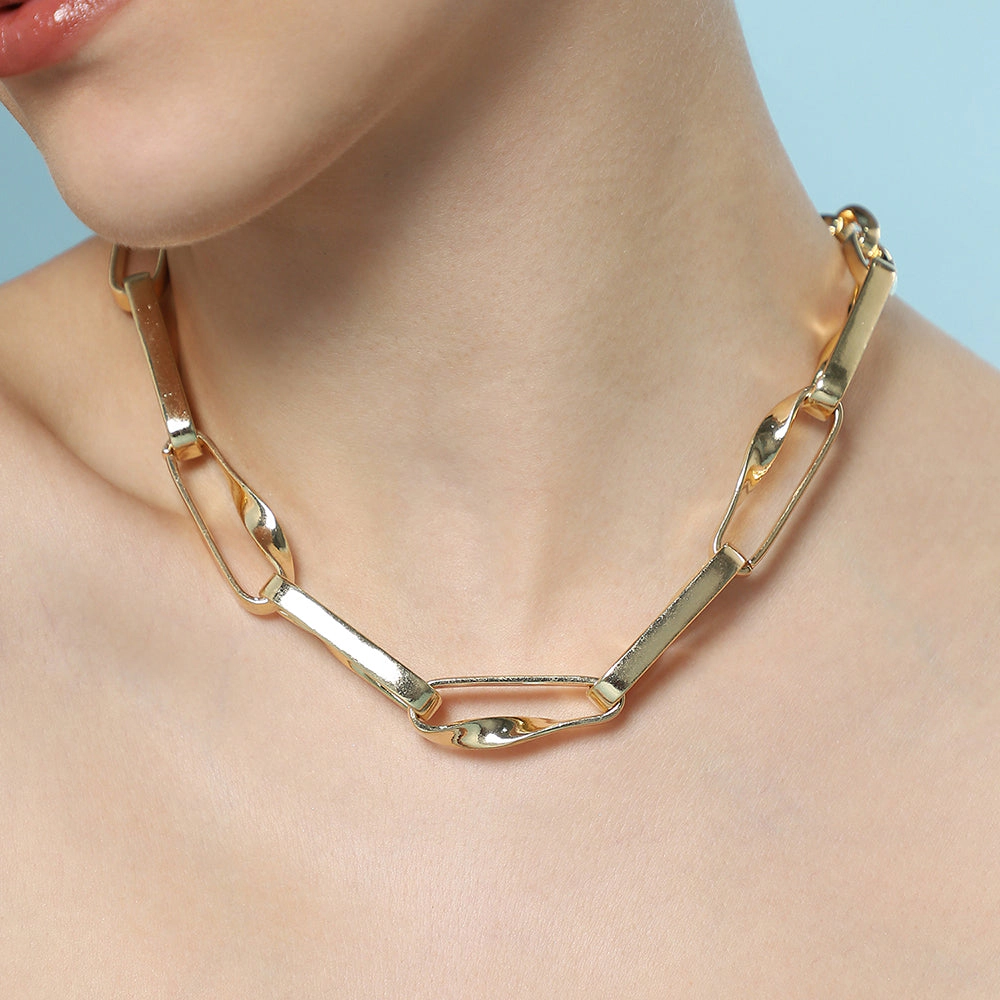 SOHI Women's The Chunky Twirl-Link Chain Necklace - California Gold
