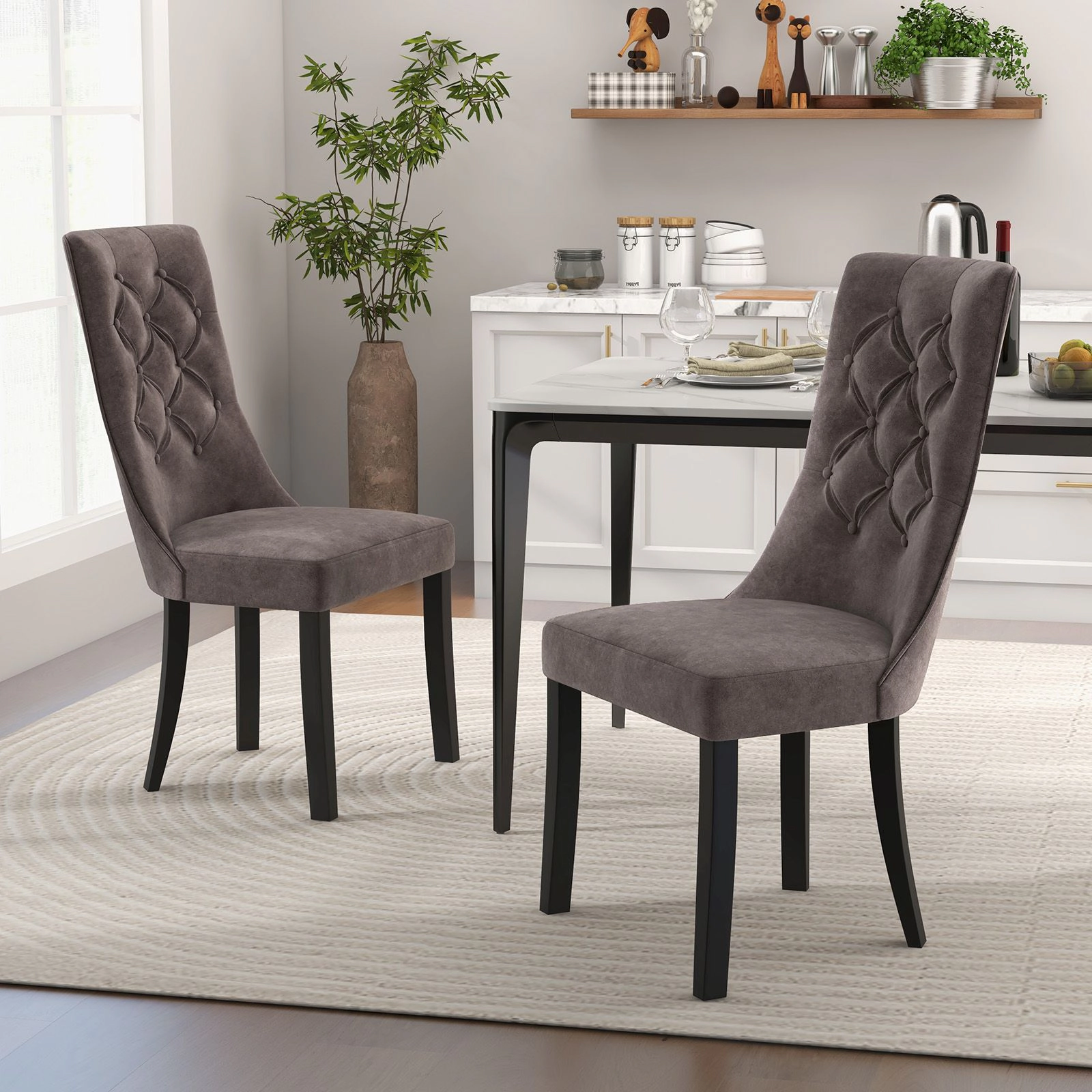 SlickBlue Padded Velvet Dining Chairs Set of 2 with Wood Legs