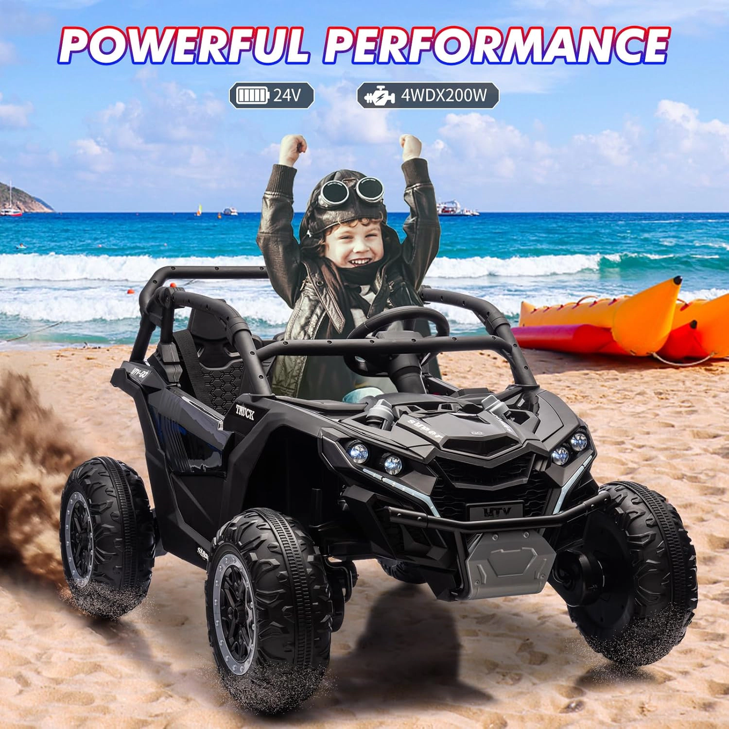 24V 2-Seater Kids Ride-On UTV, 4WD Electric Truck w/ Remote Control, LED Lights, Music, Shock Absorbers, 4×75W Motors