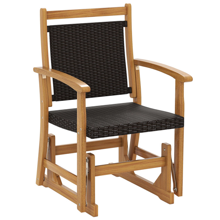 Hivvago Patio Rattan Glider Chair 20.5" Wicker Back Acacia Frame Outdoor Rocker