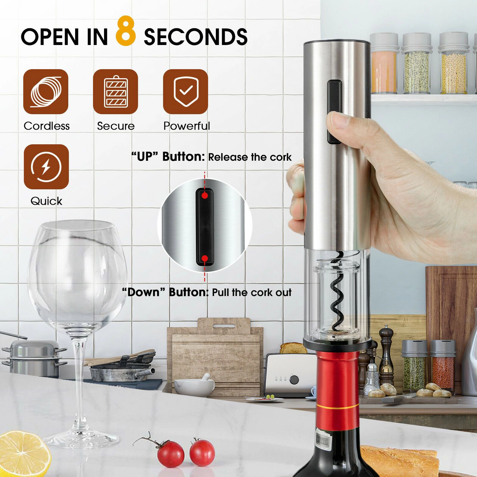 SlickBlue Black 6-Piece Electric Wine Bottle Opener Set with Accessories