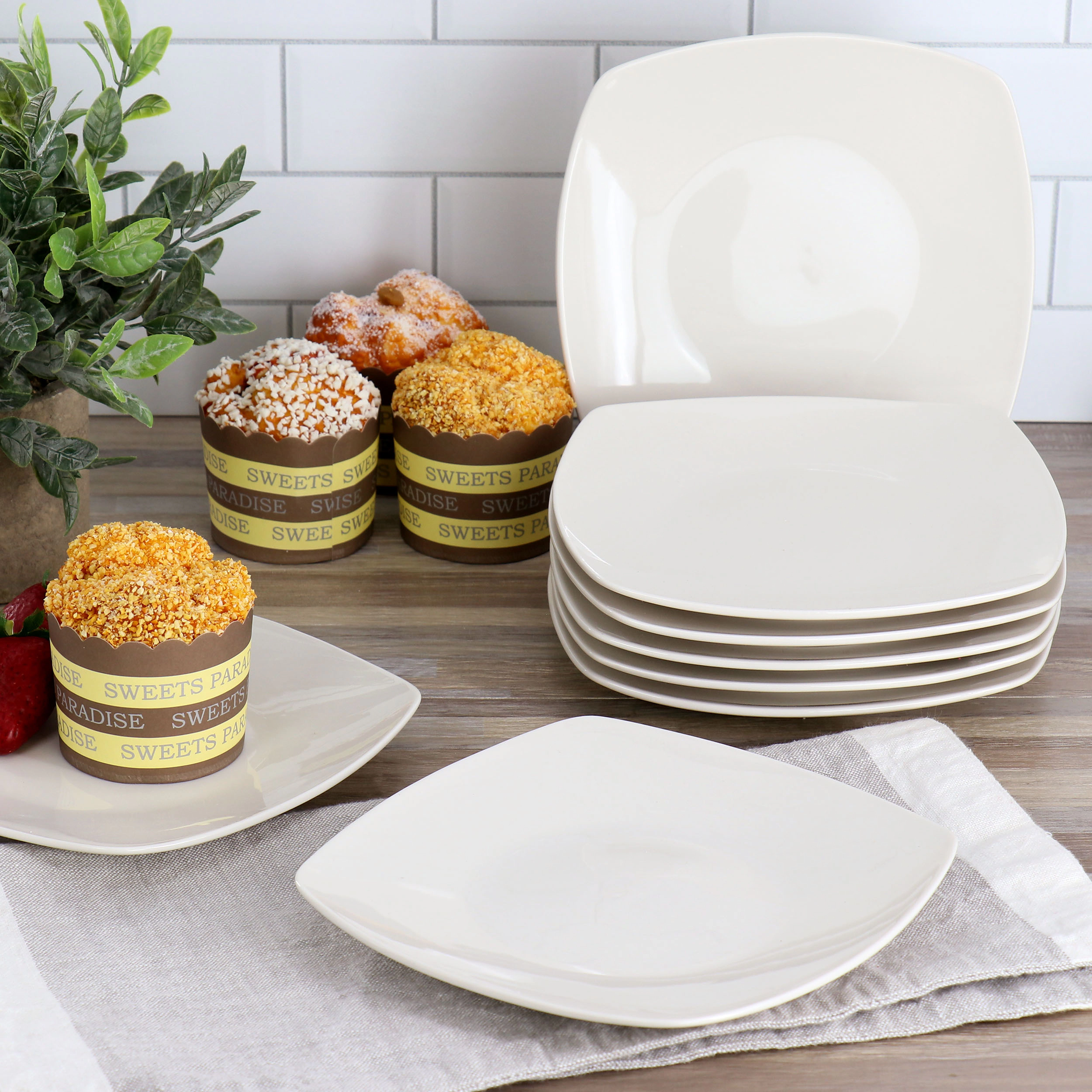 Gibson Home Zen Buffetware 8 Piece 7in Stoneware Dessert Plate Set in White