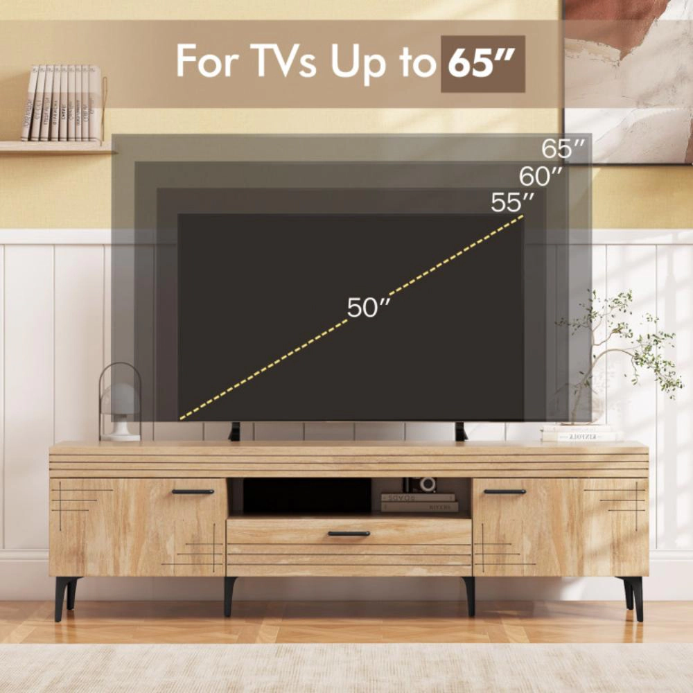 Hivvago Tv Stand With 2 Cabinets And Storage Drawer For 65 Inches Tvs-Oak