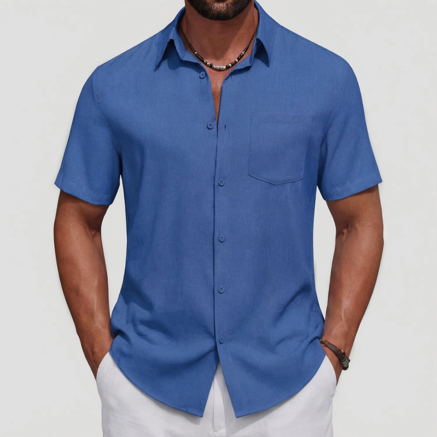 COOFANDY Mens Short Sleeve Button Down Shirt  Lapel Collar Pocket Casual Tops