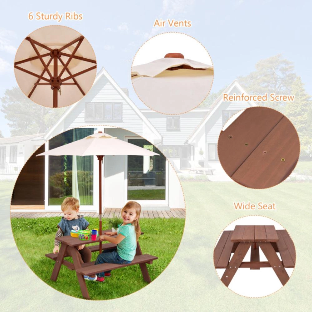 Hivvago 4 Seat Kids Picnic Table With Umbrella