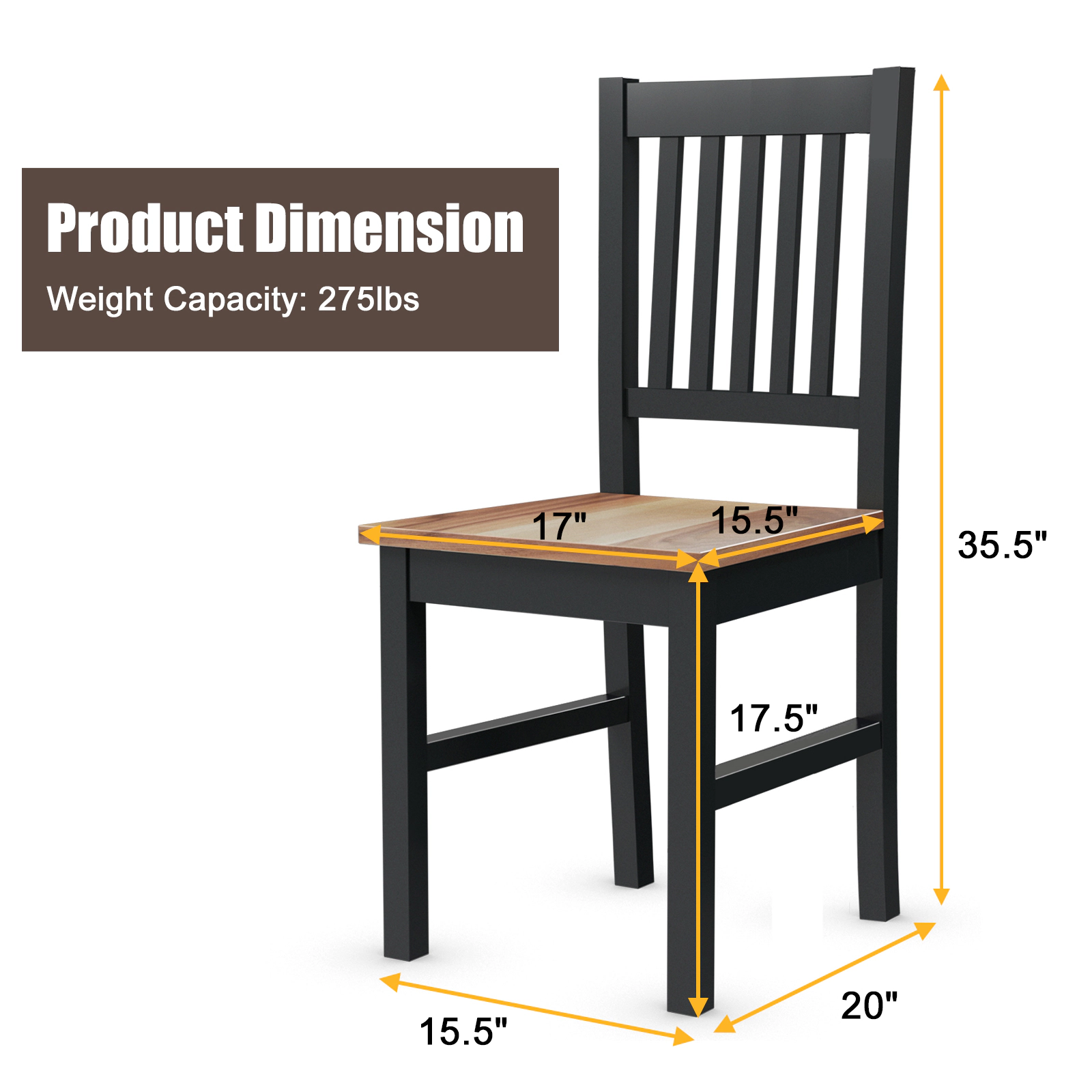 SUGIFT Spindle Back Dining Chairs 275-Lb Capacity 17.5-in Seat Height Black Base and Walnut Seat