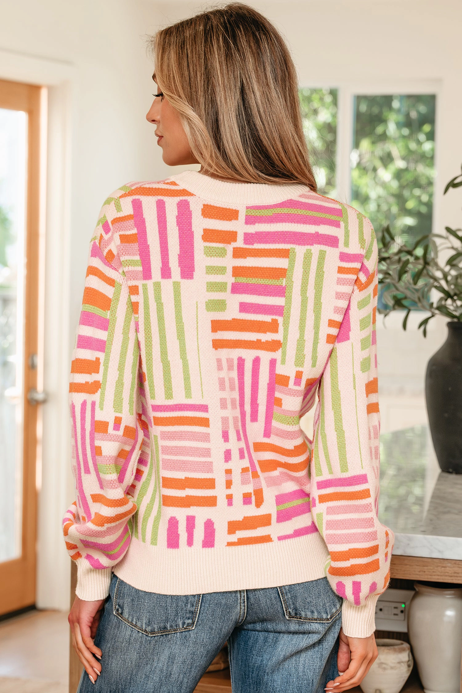 Threaded Pear Women's Tru Pattern Puff Sleeve Sweater