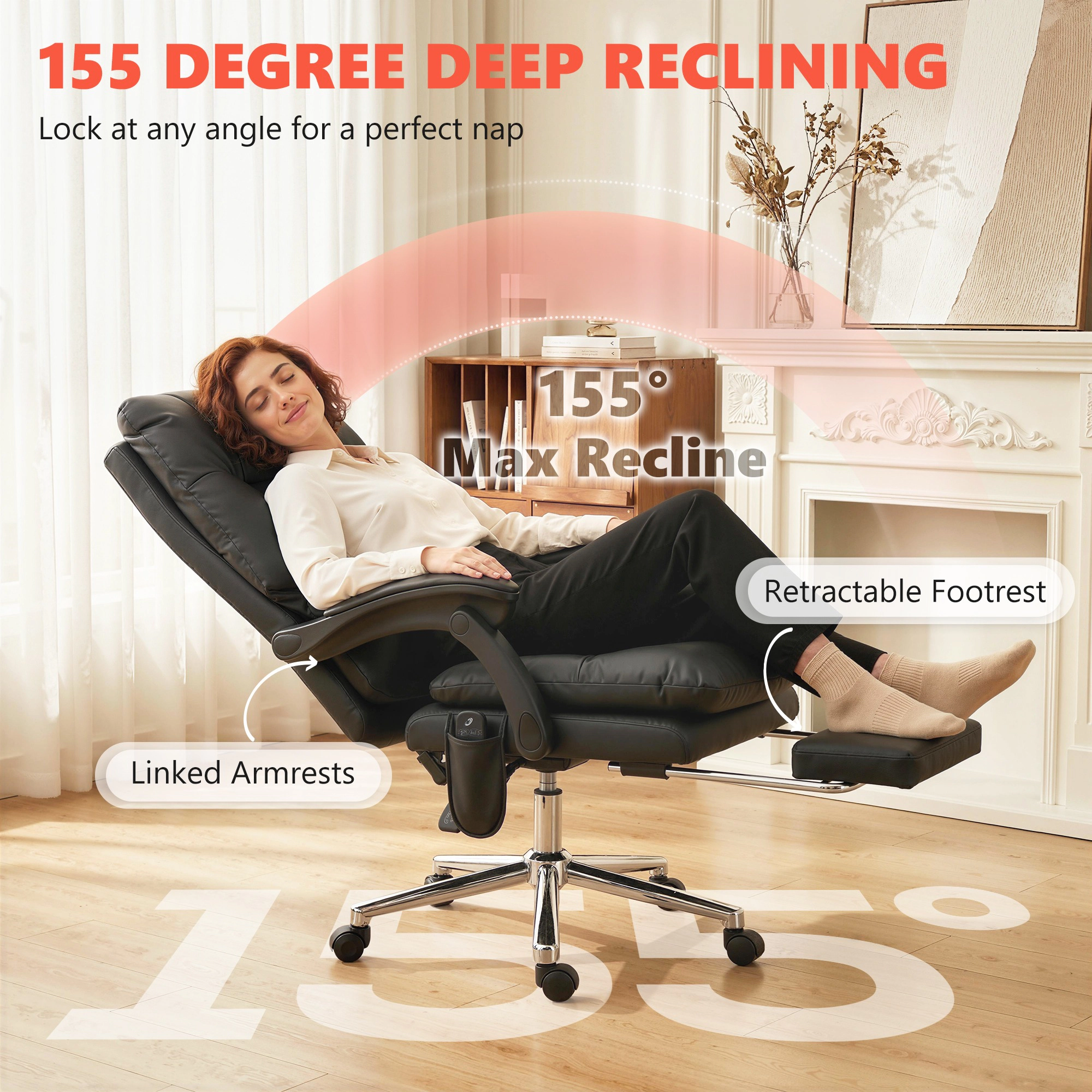 HONGGE Massage Office Chair with 6-Point Vibration Pet-Friendly Faux Leather Ergonomic Executive Desk