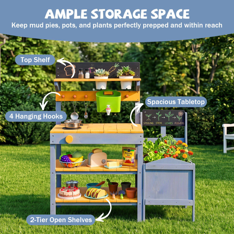 Hivvago Mud Kitchen Set for Kids with Running Water Reservoir and Plant Pots