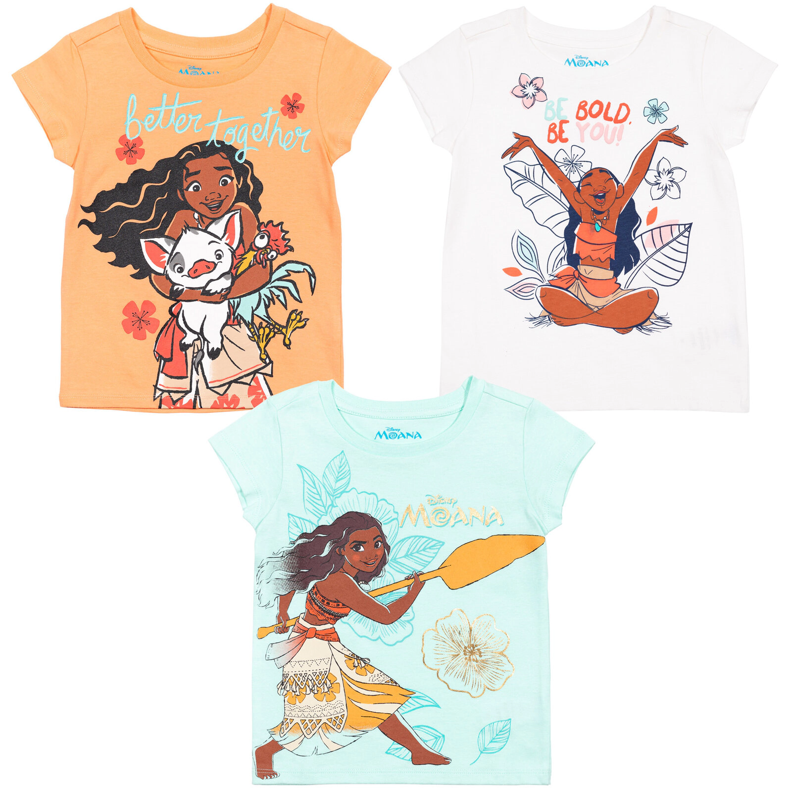 Disney Girls' 3-Pack Short Sleeve T-Shirts