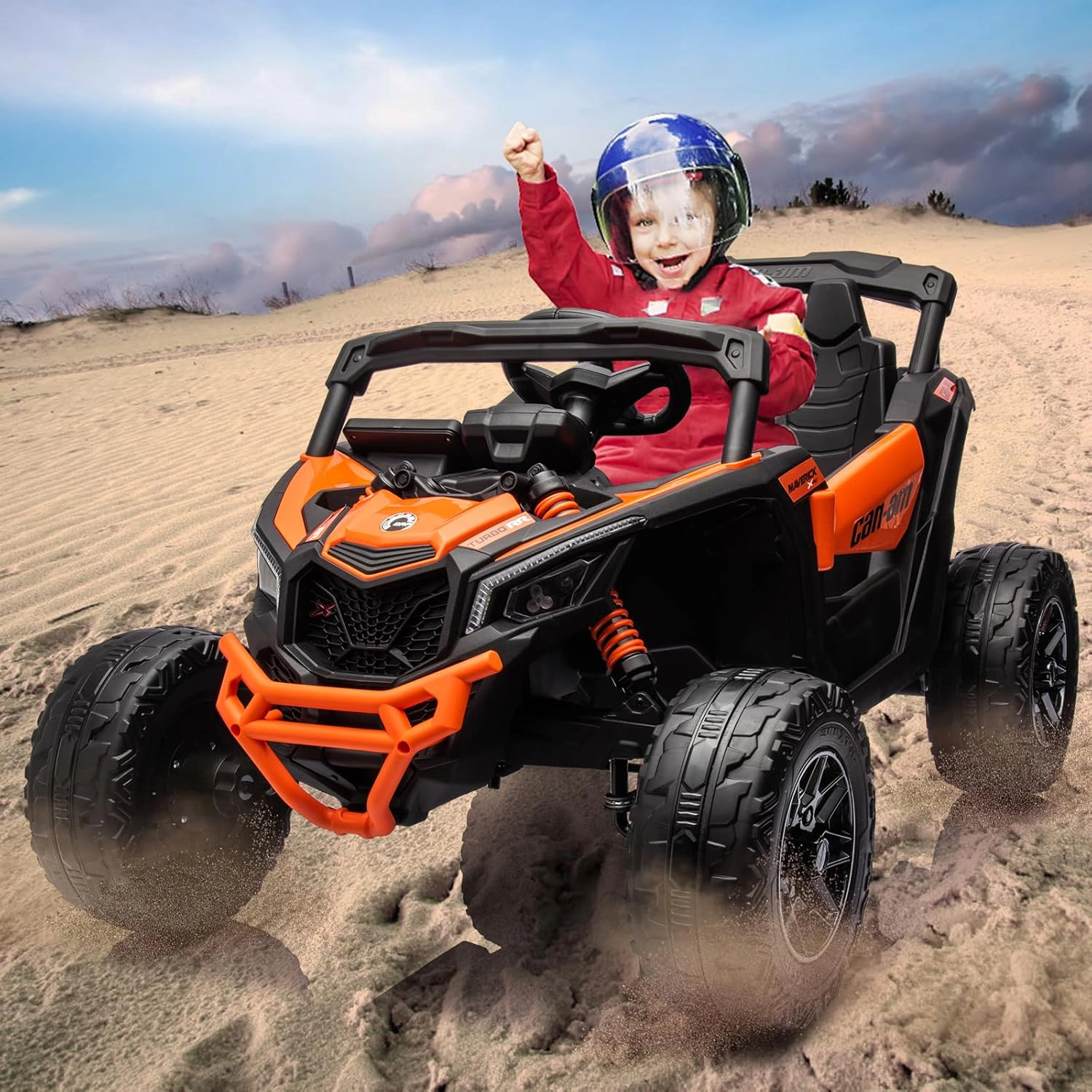 Enjyam 12V Licensed Can-Am Kids Ride On UTV, Electric Off-Road Car w/Remote, LED Lights, Music, Safety Belt, Open Doors