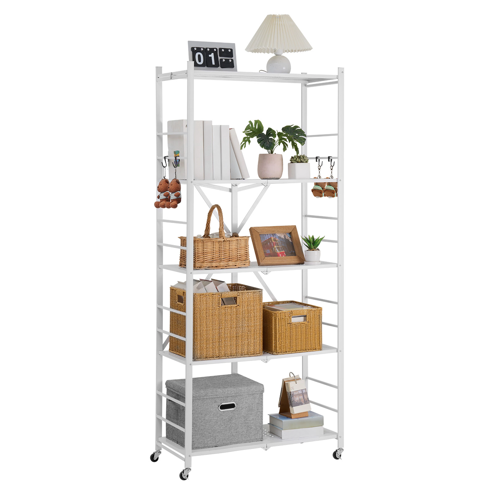 Flynama Folding Storage Shelf with Wheels -Tier No Assembly Organizer Shelf