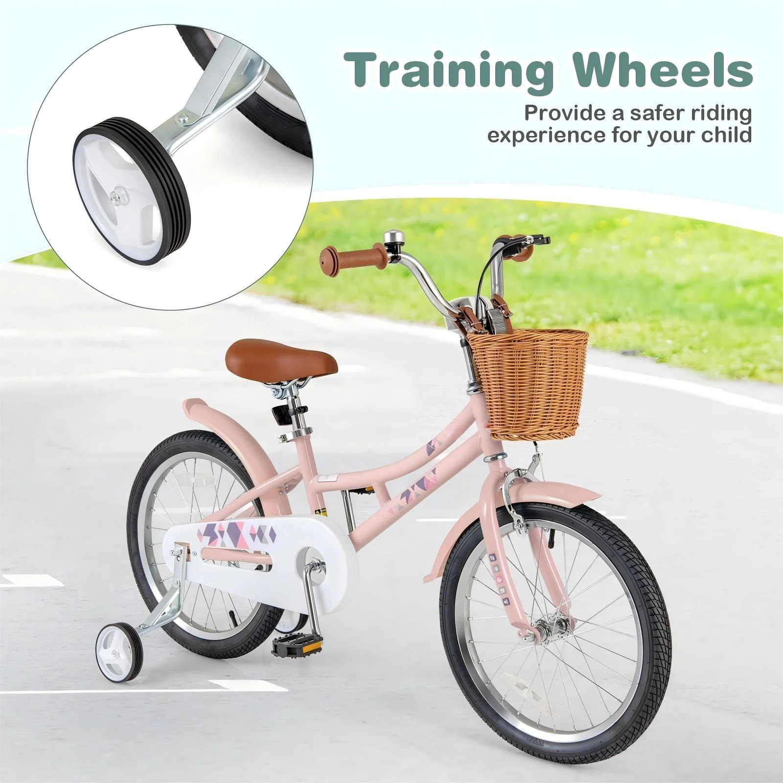 SUGIFT Pink Removable Basket Training Wheels Fenders and Kickstand Kids 18 Inch Retro Bike