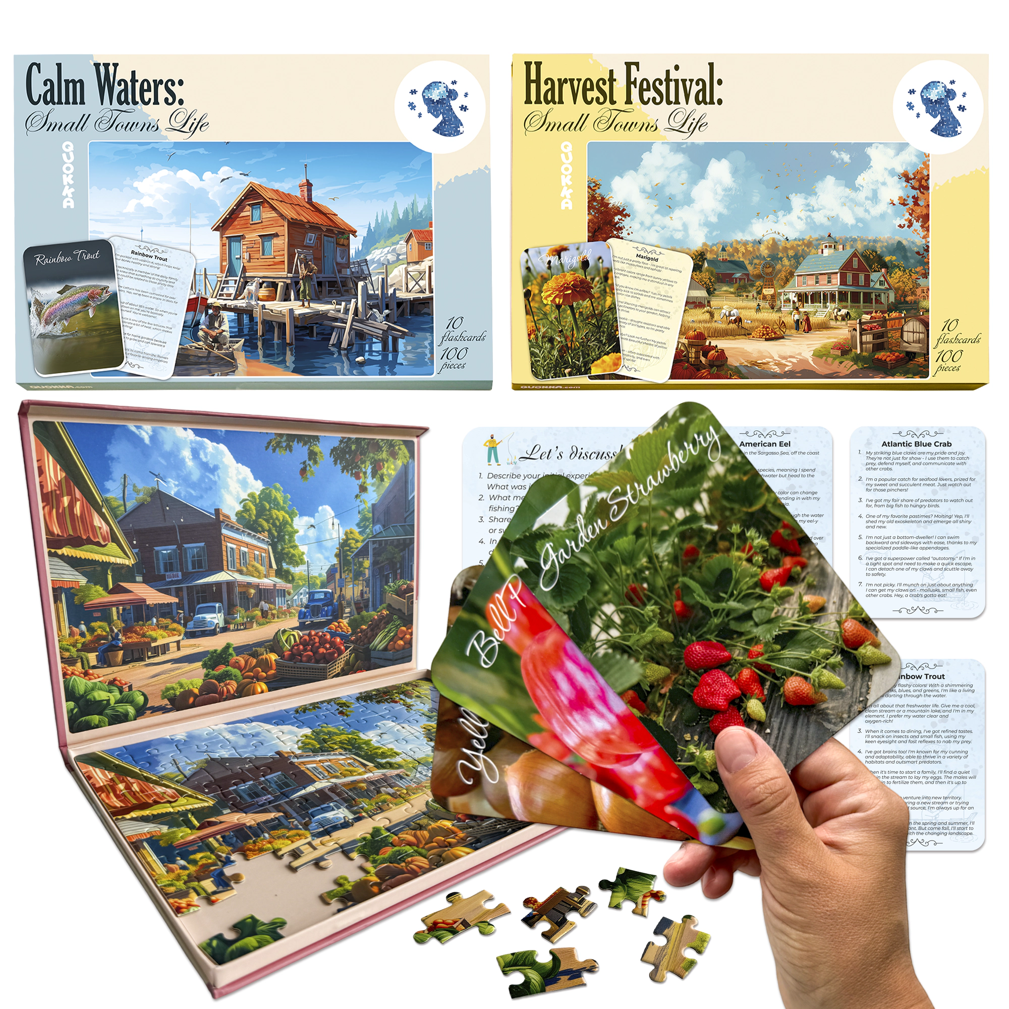 QUOKKA Large Piece Jigsaw Puzzles for Seniors, 100-Piece Cognitive Activity Set with Memory Cards