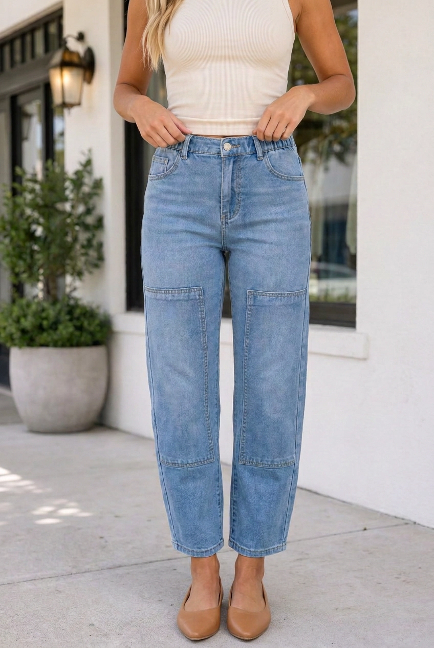 Threaded Pear Women's Emmalynn Detail Solid Color Jeans