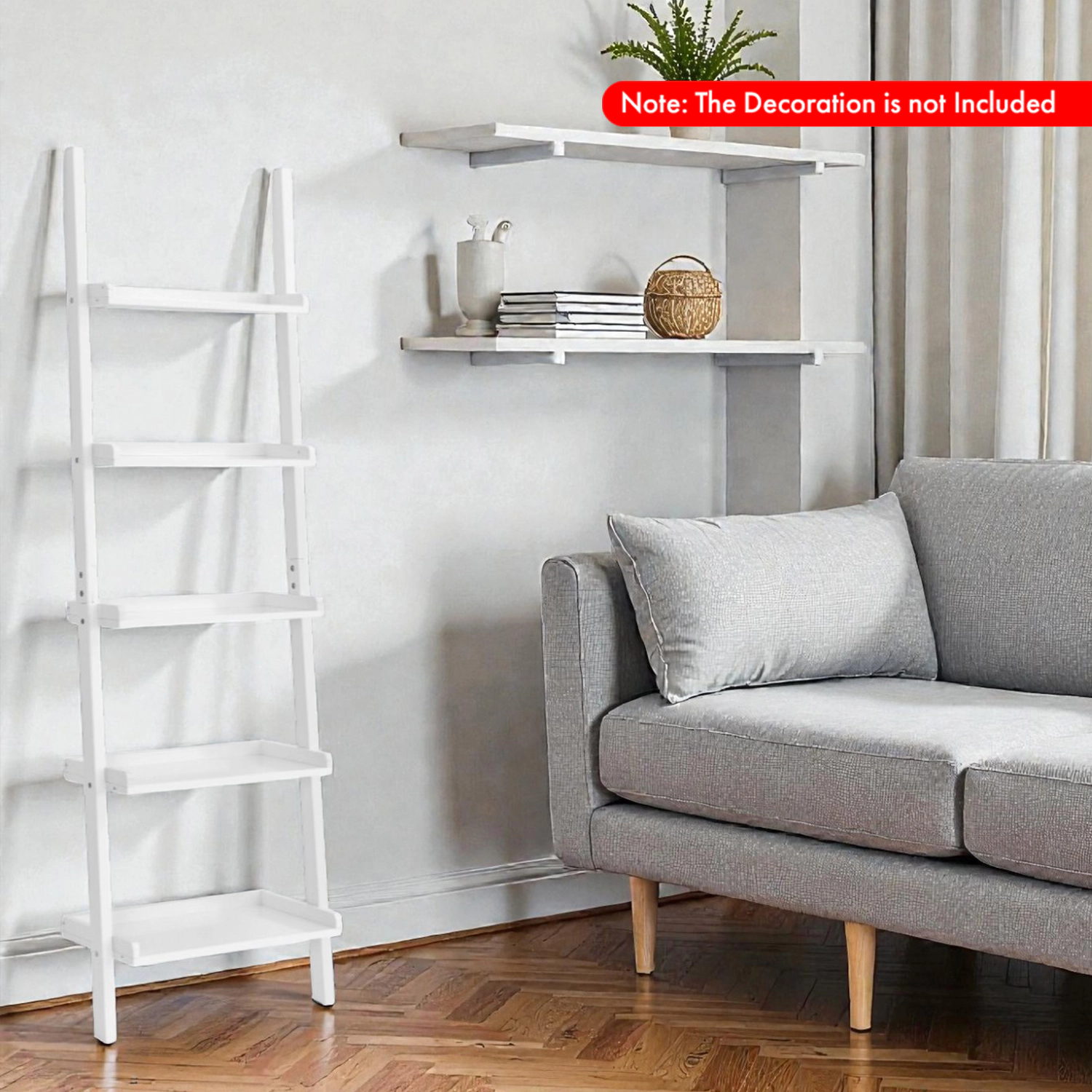 Hivvago 5-Shelf Ladder Bookcase with Freestanding Storage and Display